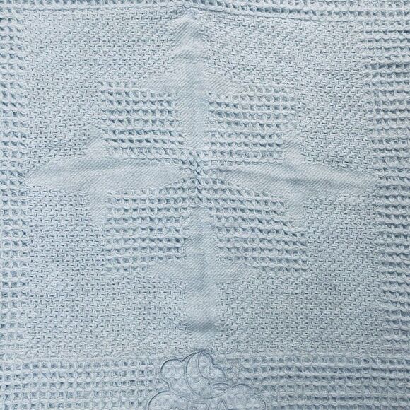 Kidgets Blue Waffle Weave Satin Edge Bless This Baby Blanket 28x29 Thermal Throw - Picture 7 of 11